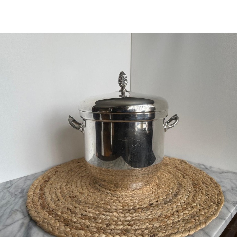Vintage Sheffield Silver Co. silver plate ice bucket,‎ pineapple finial, HEAVY